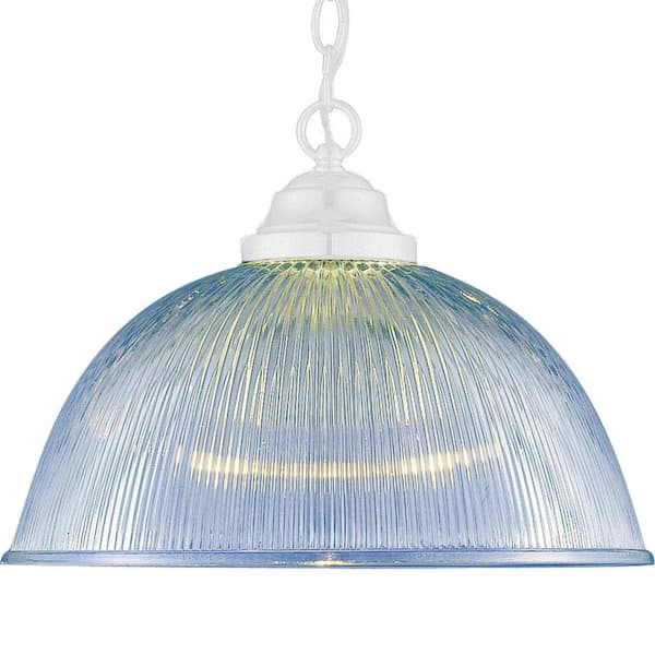 Volume Lighting 1-Light Textured White Dome Pendant Light with Clear Ribbed Glass Shade