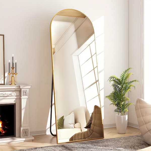 XRAMFY 20 in. W x 64 in. H Arched Gold Modern Aluminum Alloy Framed Full Length Mirror Floor Mirror