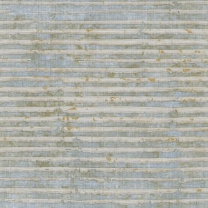 Italian Textures 2 Blue/Beige Horizontal Stripe Texture Vinyl on Non-Woven Non-Pasted Wallpaper Roll(Covers 57.75 sq.ft)