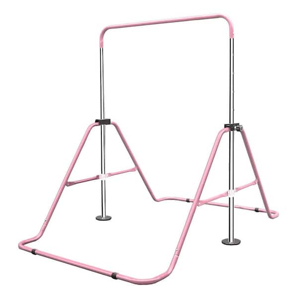 35-51 in. Adjustable Height Folding Gymnastics Bar for Kids - Pink Steel Junior Training Bar for Home