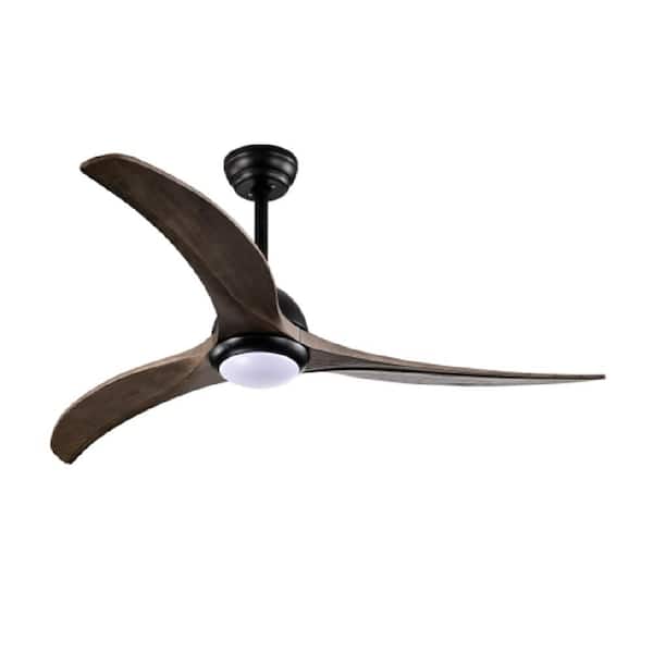 52 in. Indoor Matte Black Standard Ceiling Fan with Adjustable White Integrated LED, Remote and Solid Wood Blades