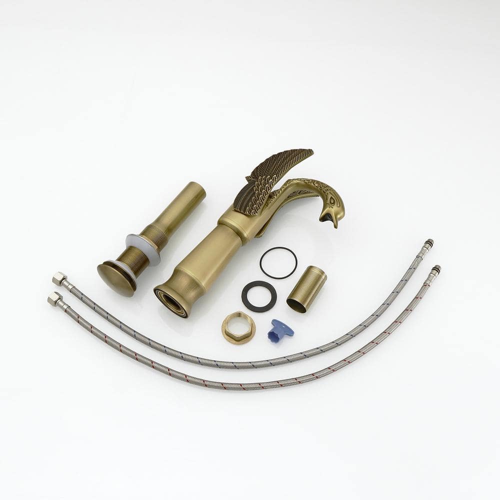 Antique Brass Swan Single Handle Bathroom Faucet with Pop-Up Drain