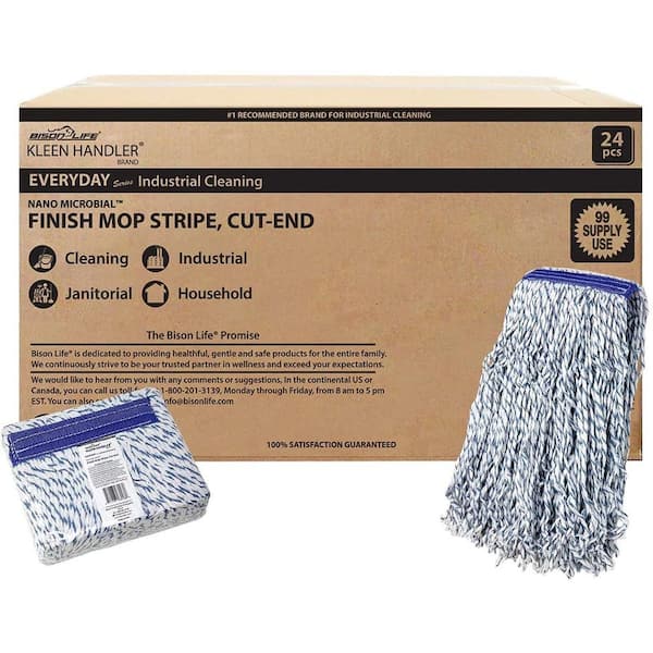 1.25 in. Blue/White, Cut End Finish Mop, Universal Headband Maximum Absorption Finishing Mop (24-Pack)