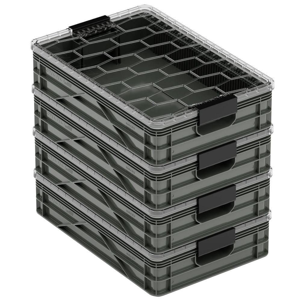 Quarter Crate 4-Pack Heavy Duty Stackable Storage Bins with Lids and Dividers Stealth price history on PriceWatchPro