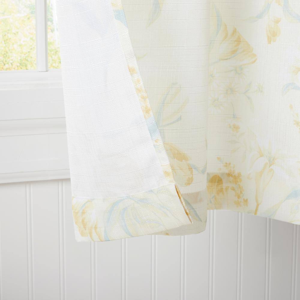 Yellow Floral Light Filtering Polyester Rod Pocket Curtain Panel Pair