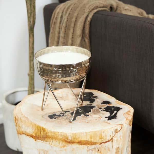 CosmoLiving by Cosmopolitan Silver Campfire Scented Hammered 30 oz. 3 Wick Candle with White Wax