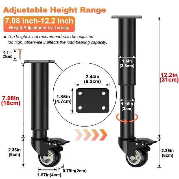 Angel Sar 7 in. Black Metal Adjustable Furniture Legs with