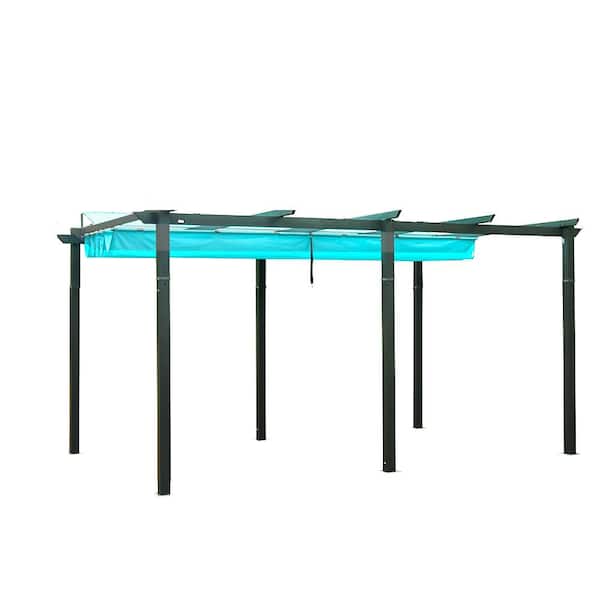 Sudzendf 11 ft. x 16 ft. Lake Blue Outdoor Retractable Pergola, Patio Grill Gazebo, Weather-Resistant