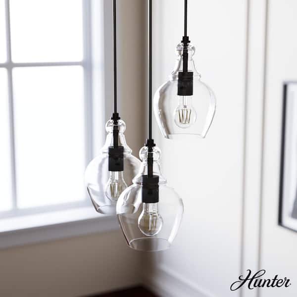 Hunter Maple Park 3-Light Noble Bronze Shaded Chandelier with Clear Glass Shades