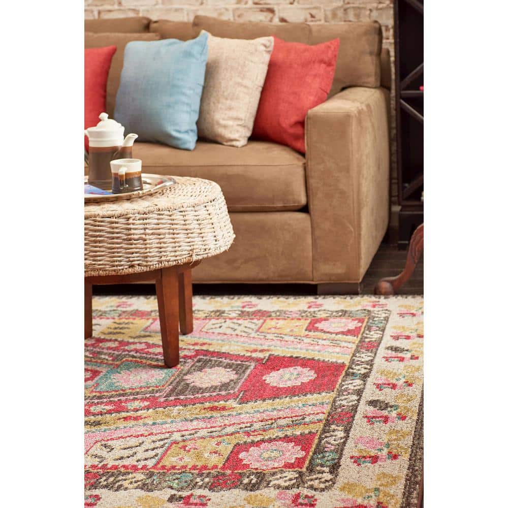 Sedona Red Geometric 9' x 12' Easy-Care Synthetic Area Rug