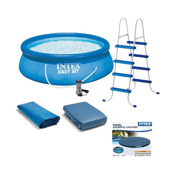 Intex 15 ft. Above Ground Swimming Pool, Ladder with Pump and Pool Debris Cover