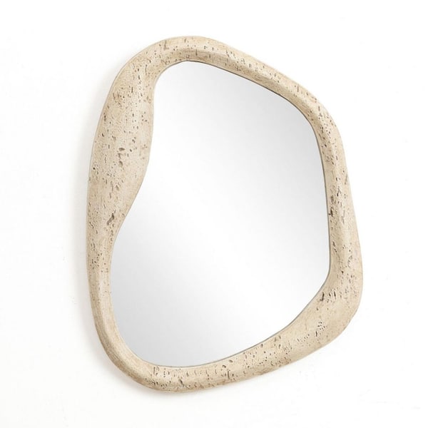 18.11 in. W x 23.82 in. H Travertine-Style Frame Freeform Oval Wall Mirror