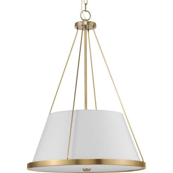 Progress Lighting Saffert Collection 22 in. 3-Light Vintage Brass with Clear Glass Shades New Traditional Pendant for Kitchen
