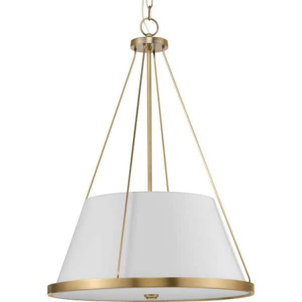 Saffert Collection 22 in. 3-Light Vintage Brass with Clear Glass Shades New Traditional Pendant for Kitchen