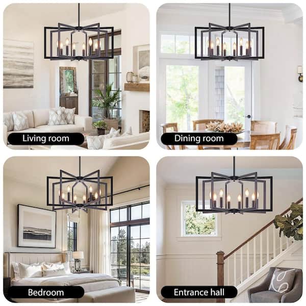 27 in. W 8-Light Black Ceiling Chandelier Modern Pendant Light Fixture, E12, No Bulbs Inlcuded