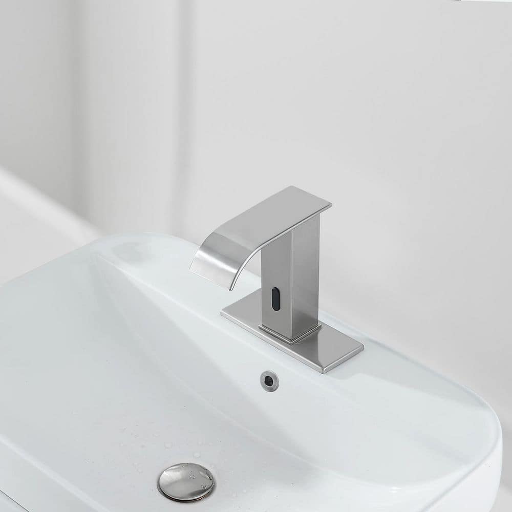 Brushed Nickel Touchless Single Hole Bathroom Faucet with Temperature Control