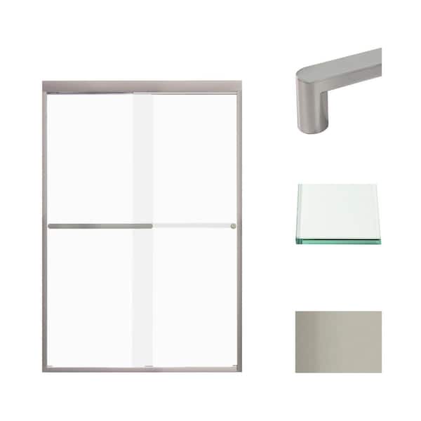 Transolid Frederick 47 in. W x 70 in. H Sliding Semi-Frameless Shower Door in Brushed Stainless with Frosted Glass