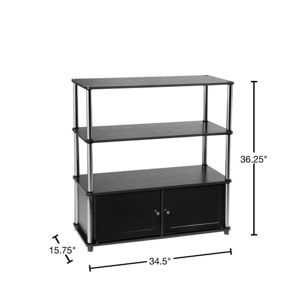 Black Particle Board Highboy TV Stand with Cabinet
