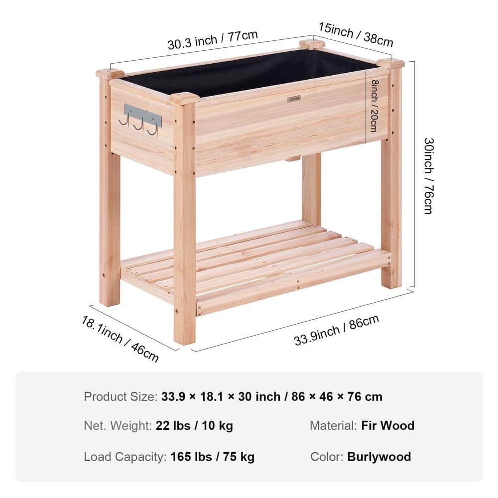 Burlywood Fir Wood Raised Garden Bed Planter 33"x18"x30"
