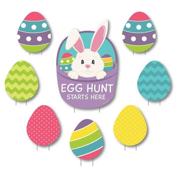 Big Dot of Happiness Easter Egg Hunt - Easter Bunny Party Yard Signs - Yard Sign and Outdoor Lawn Decorations (Set of 8) THDBD5636ysm - The Home Depot