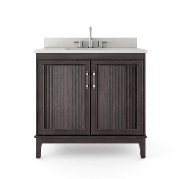 SCOTT LIVING Oberman 36 in. W x 20 in. D x 34.5in. H Bathroom Vanity in Black Cherry w/ Quartz Vanity Top in White w/ White Basin