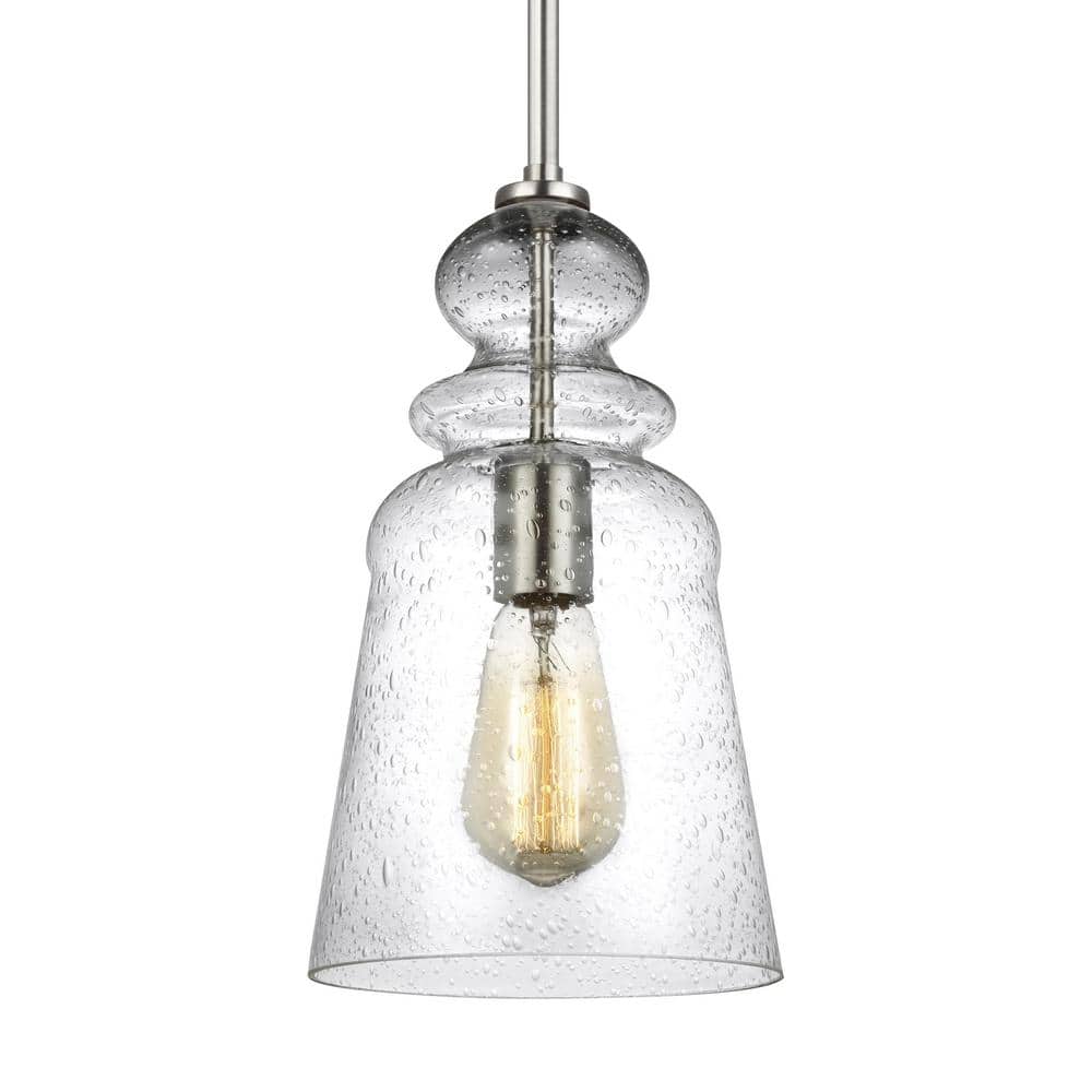 Brushed Nickel Clear Seeded Glass Modern Pendant Light