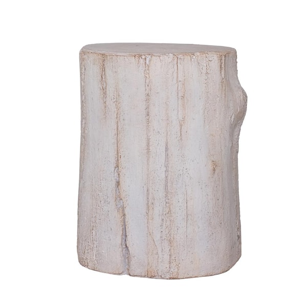 MPG Faux Wood Stump Garden Stool in Antique White Finish