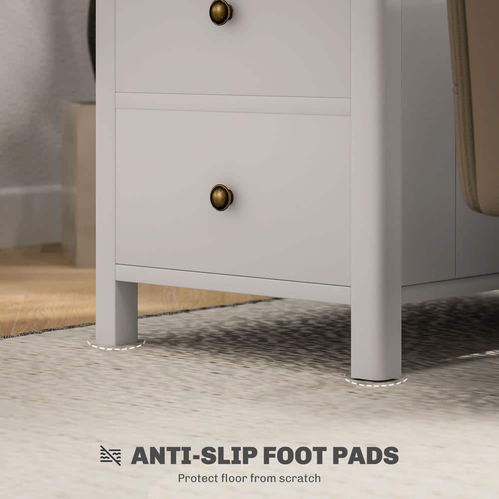 White and Brown Wood End Table with Charging Station and Storage