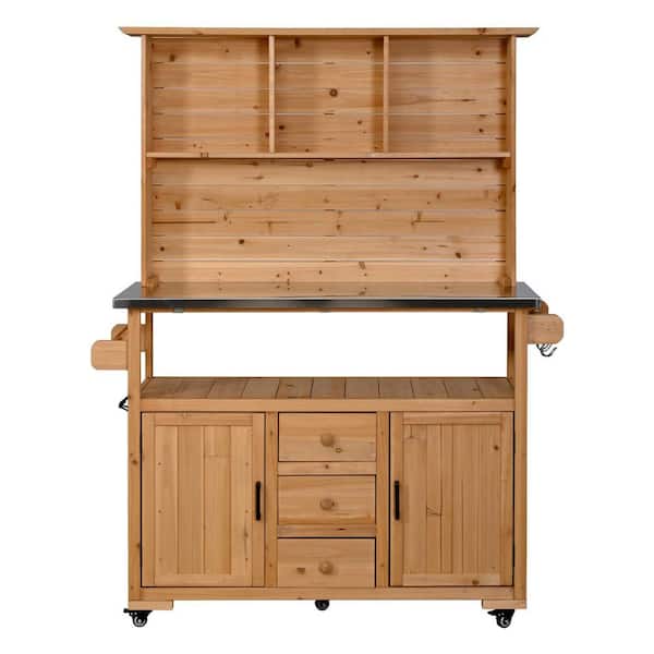 47.2 in. W x 65 in. H Natural Garden Potting Bench Table with Shelves and Lockable Wheels