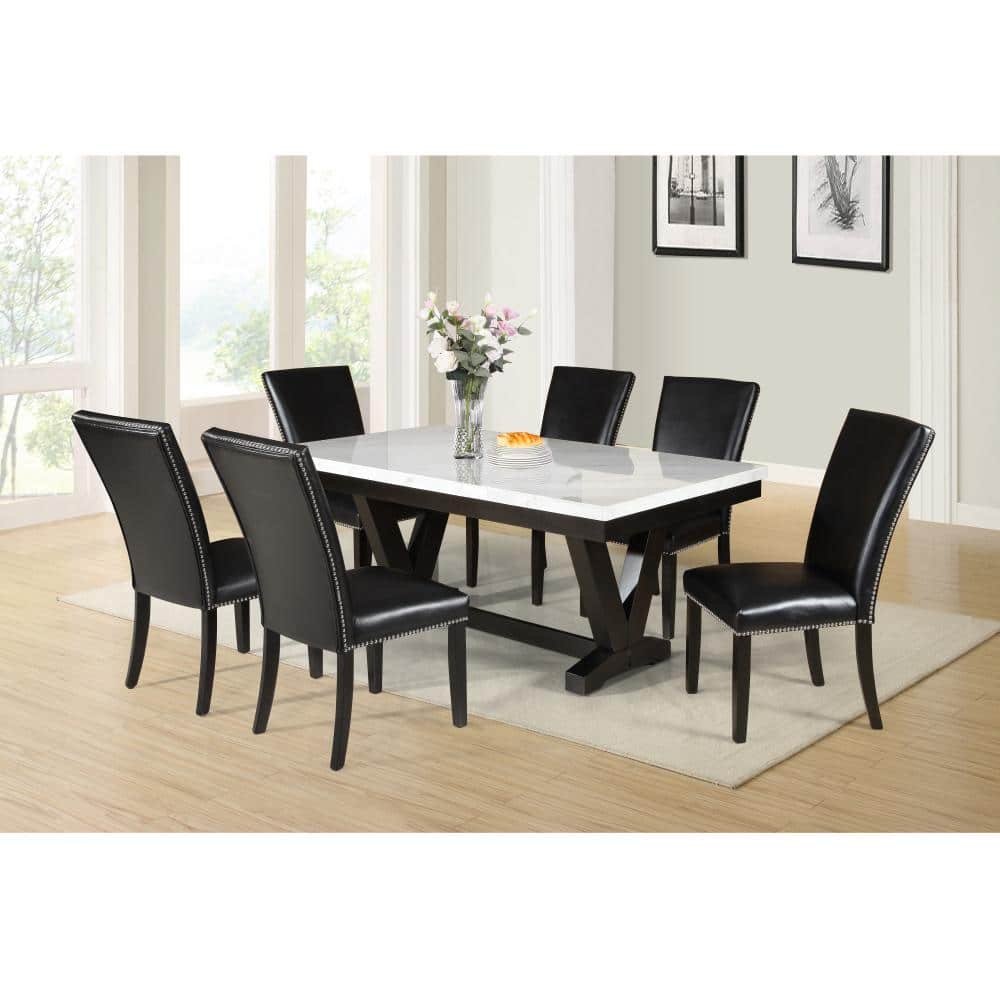 Elegant Black Faux Leather Side Chair with Nickel Nail Head Trim