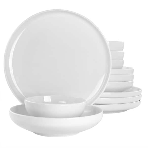 Gibson Home Oslo Peak 12-Piece Fine Ceramic Dinnerware Set in Bright White