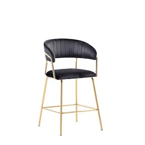 Tristan 38 in. H Gold Plated Stainless Steel with Black Velour Low Back Counter Height Chairs (Set of 2)