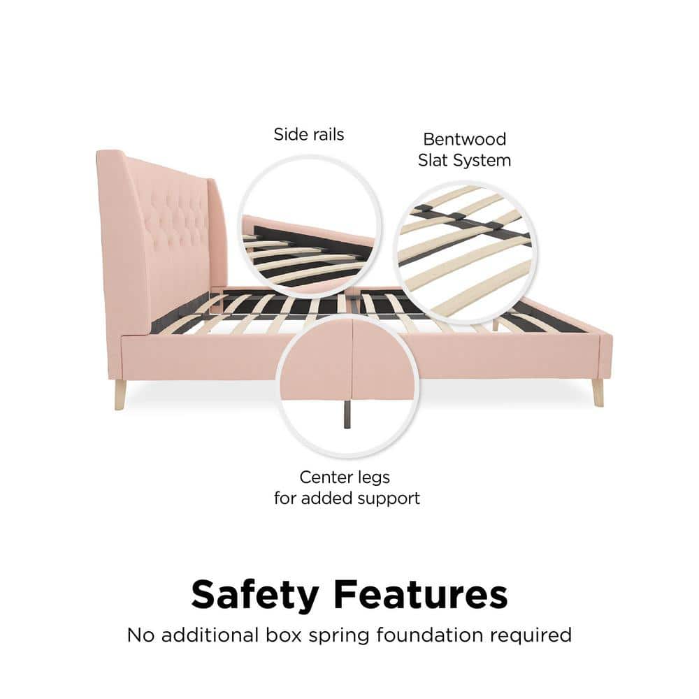 Full Pink Linen Tufted Upholstered Bed with Slats