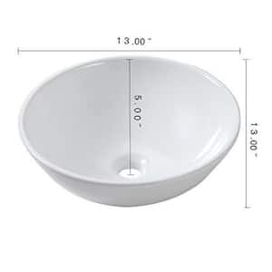 13 in. x 13 in. White Ceramic Round Bowl Above Counter Vessel Sink