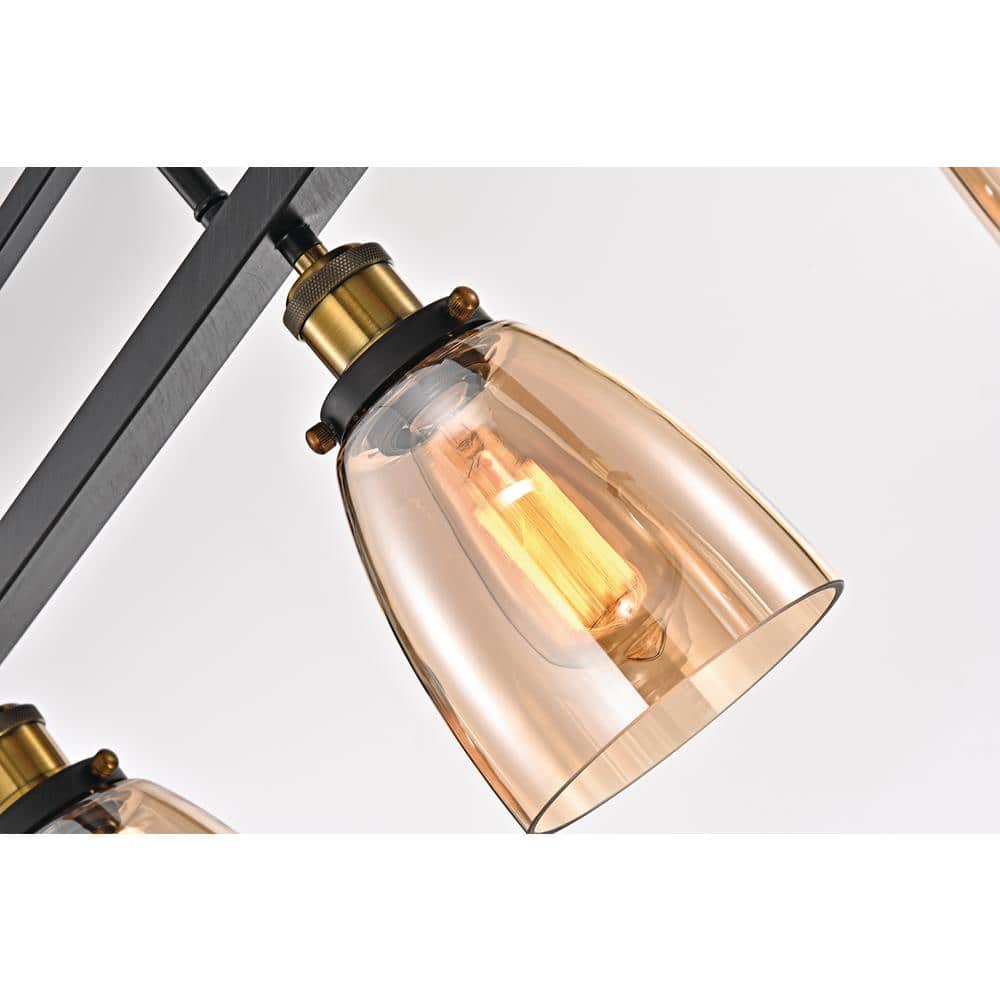 Walden Antique Black 4-Light Linear Kitchen Chandelier with Amber Glass