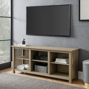 58 in. Cerused Ash Wood Mission Open Storage Media Console with Cable Management Fits TV's up to 65 in.