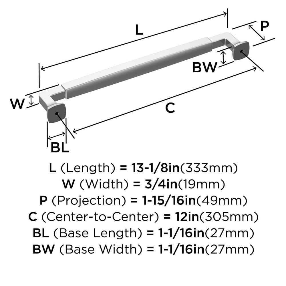 Polished Chrome 13'' Modern Appliance Pull with Mounting Hardware