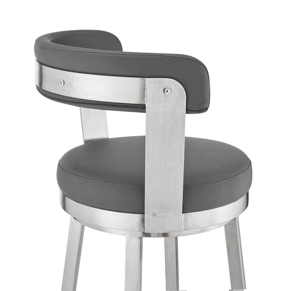 Gray Faux Leather Swivel Counter Stool with Metal Frame