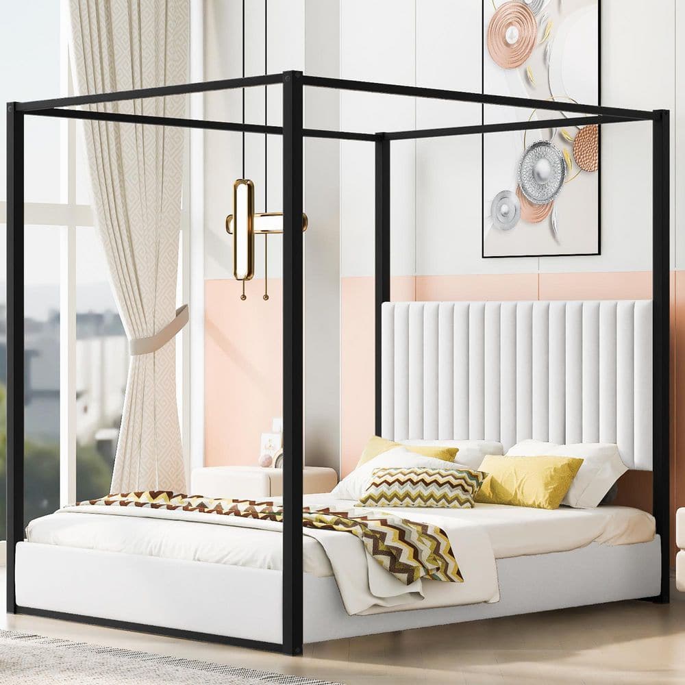 Harper & Bright Designs Channel-Tufted Black and White Metal Frame