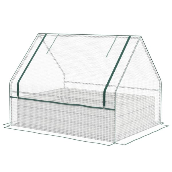 Zeus & Ruta White Steel Galvanized Outdoor Raised Garden Bed with Mini Greenhouse, Planter Box, White Cover, Silver Planter