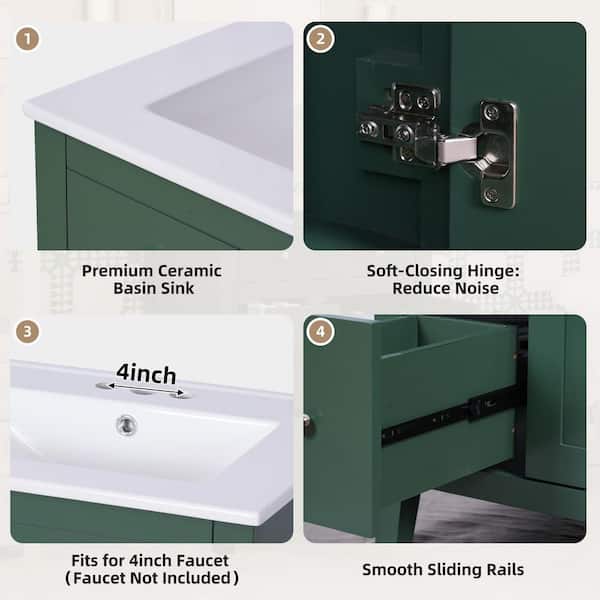 30 in. W Single Sink Freestanding Bath Vanity in Blue with White Ceramic Top, 1 Door, 1 Shelf and 2 Drawers