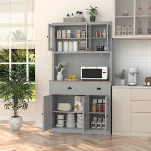 Gray MDF 39.3 in. Sideboard Food Pantry Kitchen Buffet and Hutch with 4 Adjustable Shelves and 2-Drawer