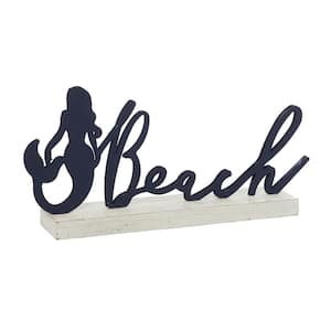 9 in. H Metal Beach Decorative Sign with Mermaid Accent