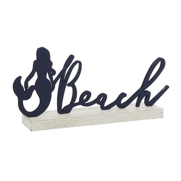 Litton Lane 9 in. H Metal Beach Decorative Sign with Mermaid Accent