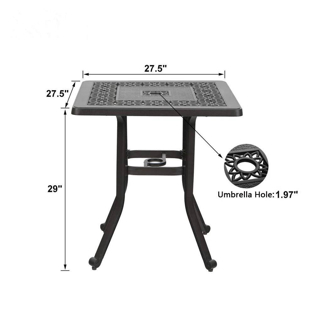 Brown Cast Aluminum Square Outdoor Bistro Table with Umbrella Hole
