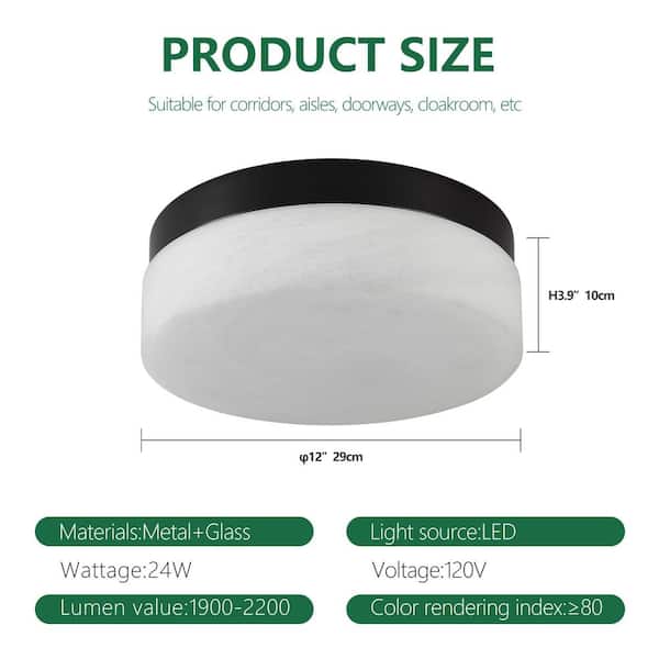 Jushua 12 in. Black LED Flush Mount Ceiling Light Round Low