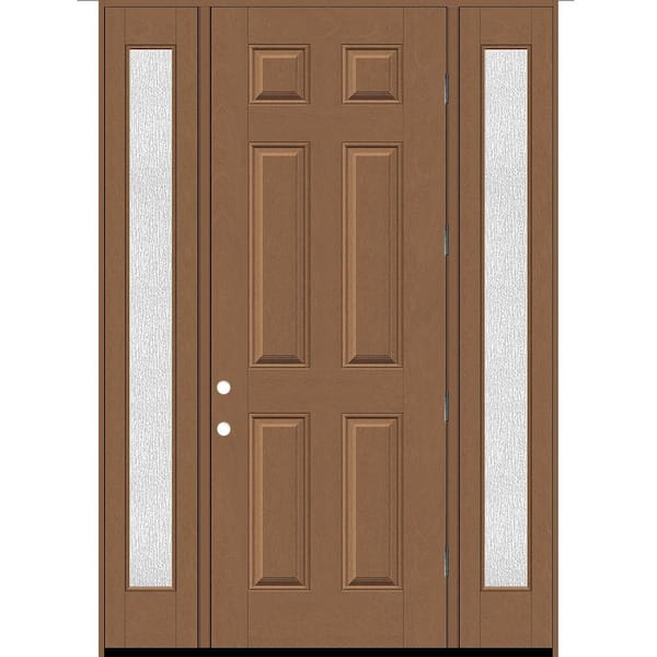 Steves & Sons Regency 64 in. x 96 in. 6 Panel LHOS Autumn Wheat Stain Mahogany Fiberglass Prehung Front Door w/Rain12in. SLs 4-9/16