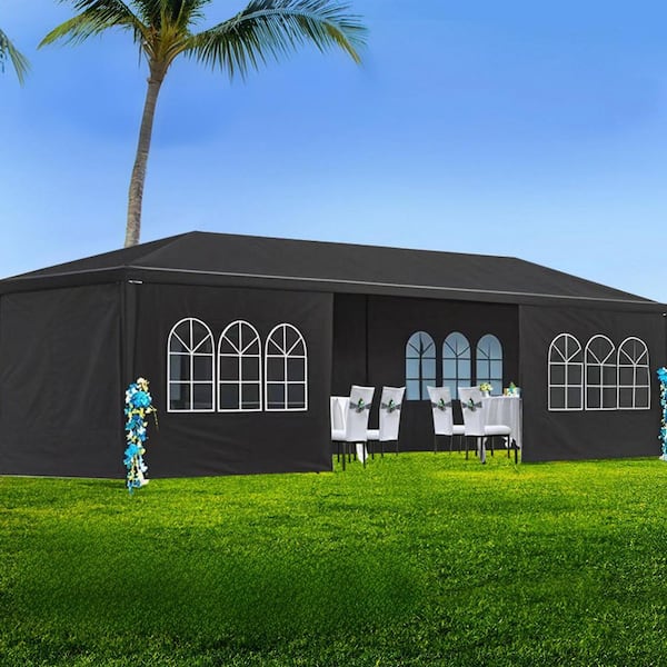 10 ft. x 30 ft. Wedding Party Canopy with 8-Removable Sidewalls, Outdoor Gazebo for Outdoor-Black
