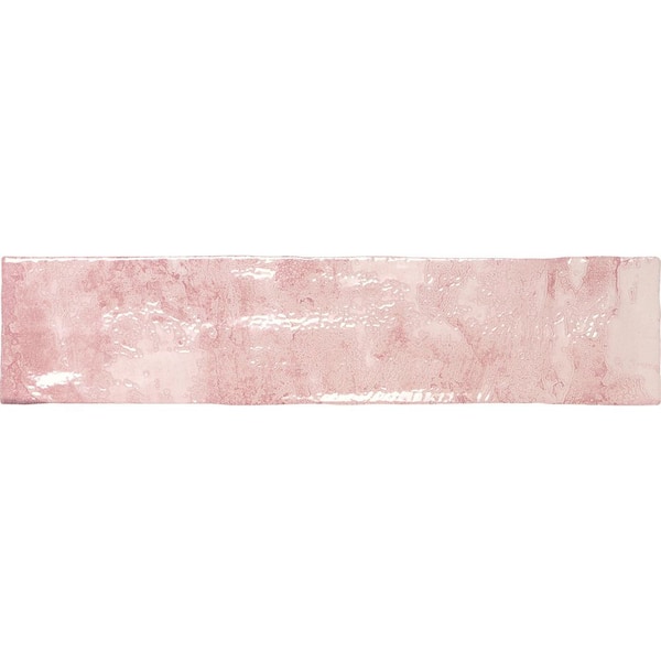 Splash Rose Pink 2.94 in. x 11.88 in. Textured Look Subway Ceramic Wall Tile Sample