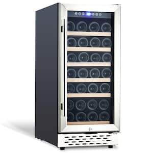 15 in. Single Zone 28-Wine Bottles Beverage and Wine Cooler Refrigerator in Stainless Steel